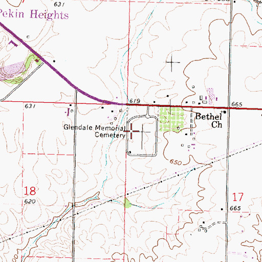 Topographic Map of Glendale Memorial Gardens, IL