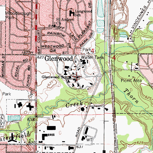 Topographic Map of Glenwood School, IL