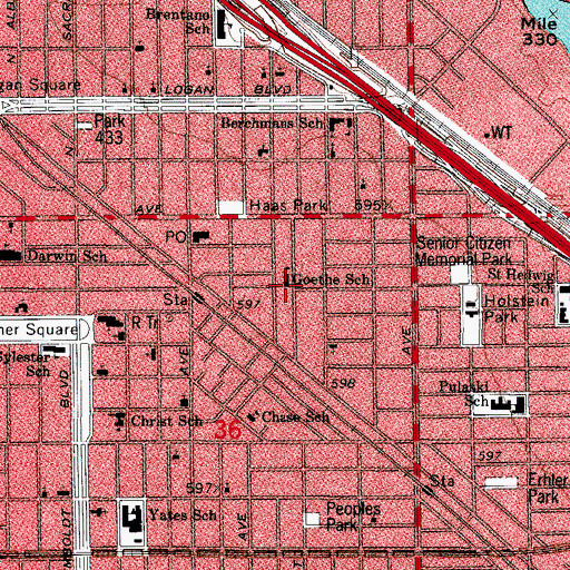 Topographic Map of Goethe Elementary School, IL