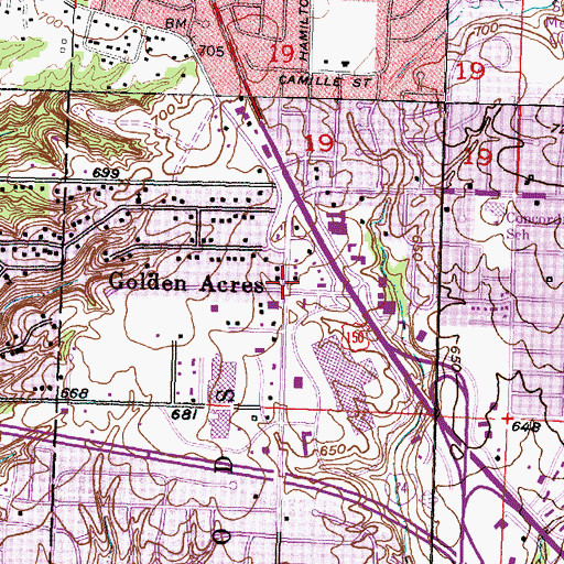 Topographic Map of Golden Acres, IL