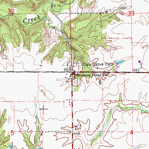 Topographic Map of Goldens Point Church, IL