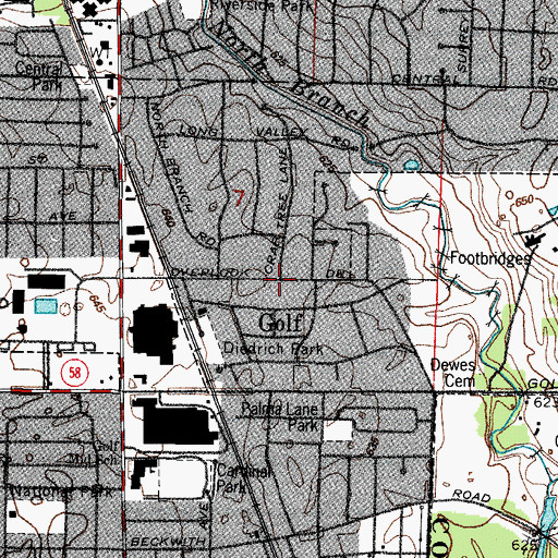 Topographic Map of Golf, IL