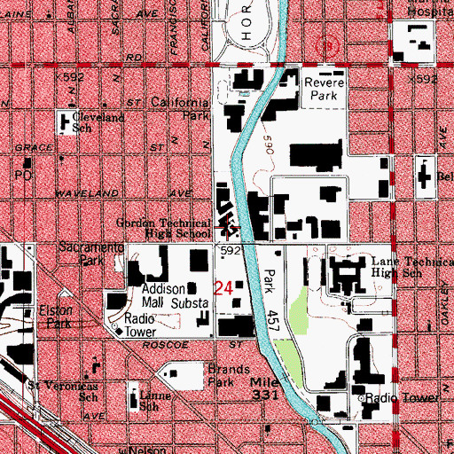 Topographic Map of Gordon Technical High School, IL