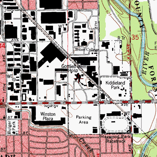 Topographic Map of Gottlieb Memorial Hospital, IL