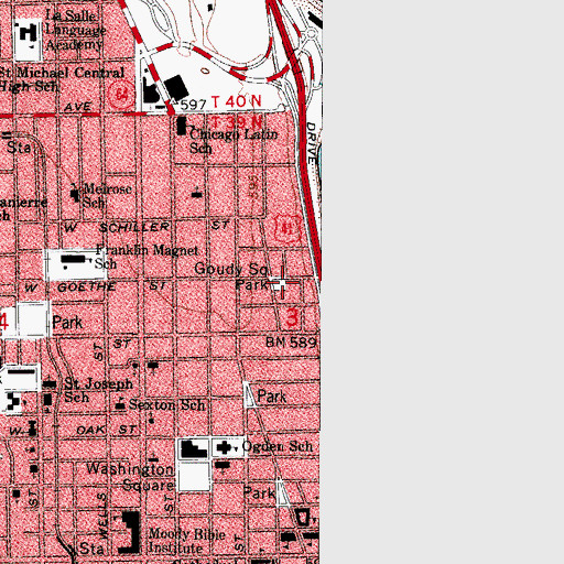 Topographic Map of Goudy Square Park, IL
