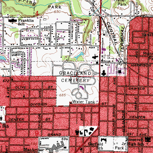 Topographic Map of Graceland Cemetery, IL