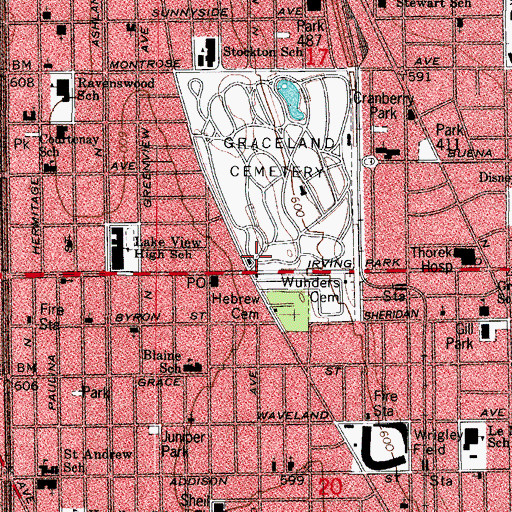 Topographic Map of Graceland Cemetery, IL