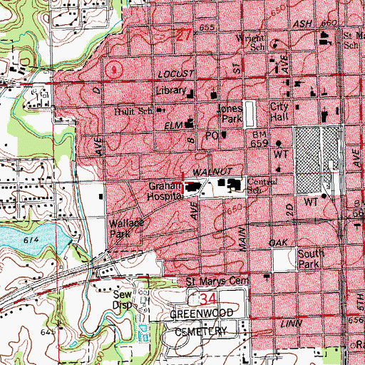 Topographic Map of Graham Hospital, IL