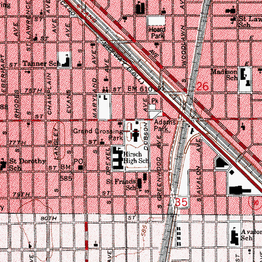 Topographic Map of Grand Crossing Park, IL