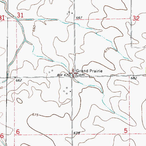 Topographic Map of Grand Prairie Cemetery, IL