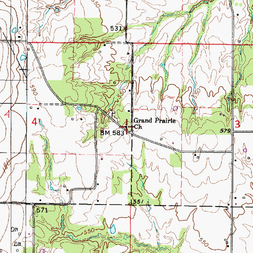 Topographic Map of Grand Prairie Church, IL