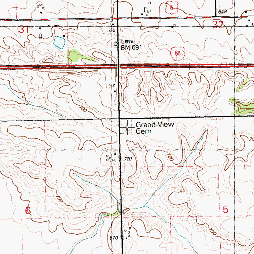 Topographic Map of Grand View Cemetery, IL