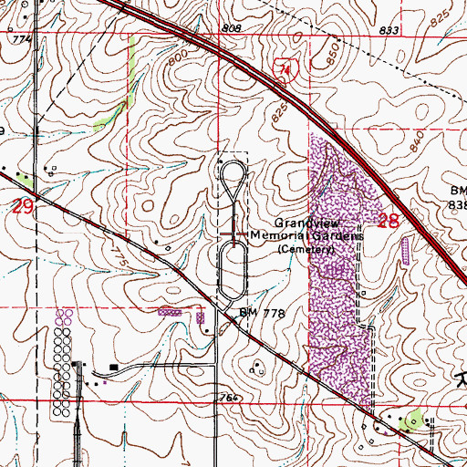 Topographic Map of Grandview Memorial Gardens, IL