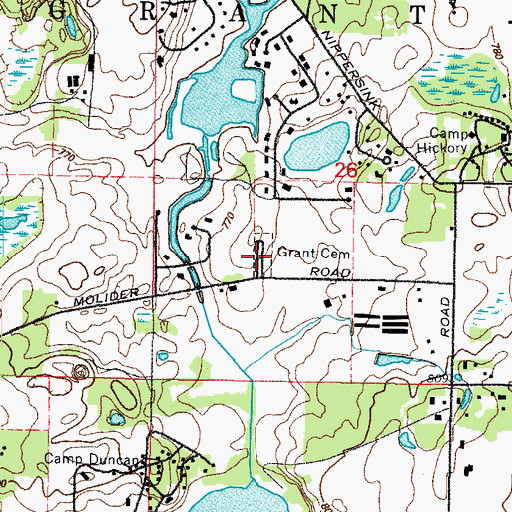 Topographic Map of Grant Cemetery, IL