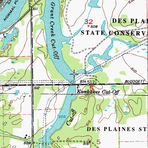 Topographic Map of Grant Creek, IL