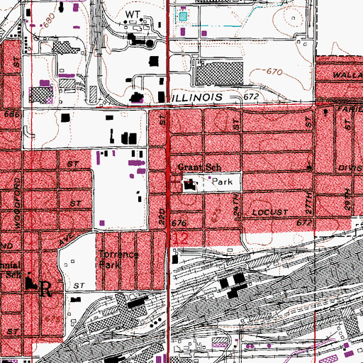 Topographic Map of Grant School, IL