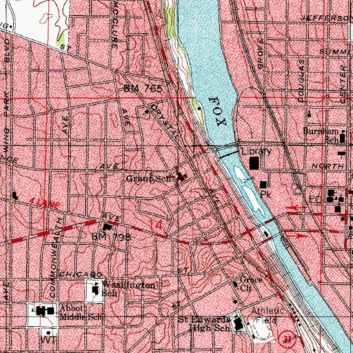 Topographic Map of Grant Elementary School, IL