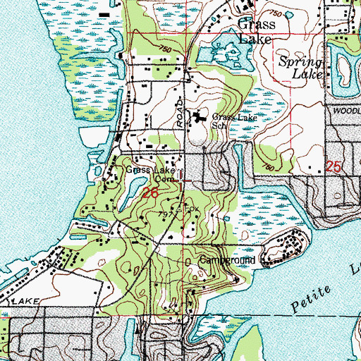 Topographic Map of Grass Lake Cemetery, IL