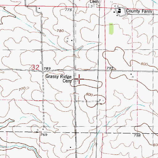 Topographic Map of Grassy Ridge Cemetery, IL