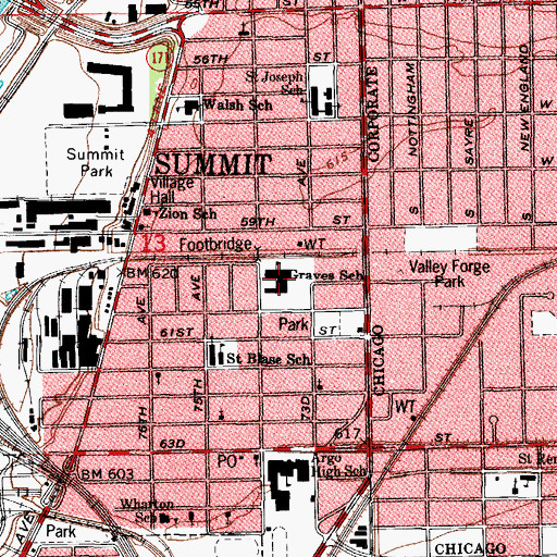 Topographic Map of Graves School, IL