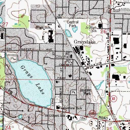 Topographic Map of Grayslake, IL