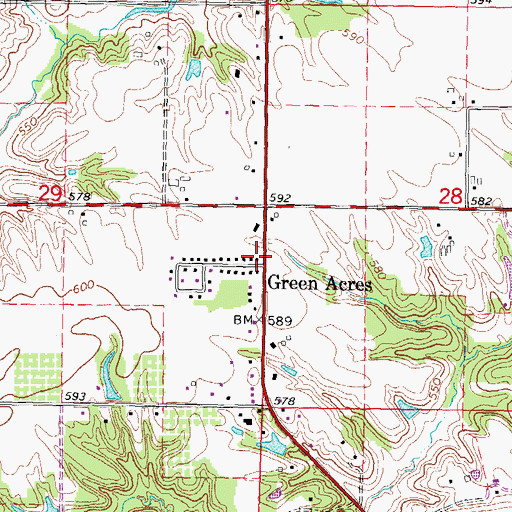 Topographic Map of Green Acres, IL