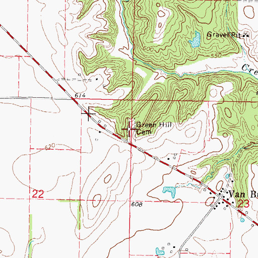 Topographic Map of Green Hill Cemetery, IL