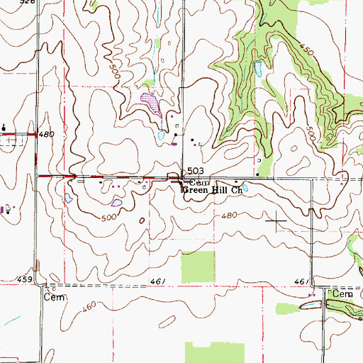 Topographic Map of Green Hill Church, IL