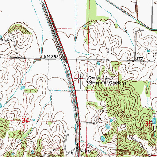 Topographic Map of Green Lawn Memorial Gardens, IL