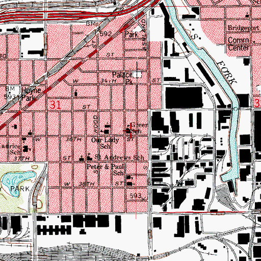 Topographic Map of Greene Elementary School, IL
