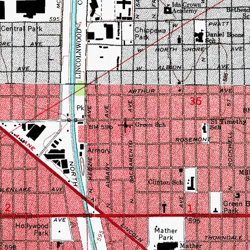 Topographic Map of Green Elementary School, IL