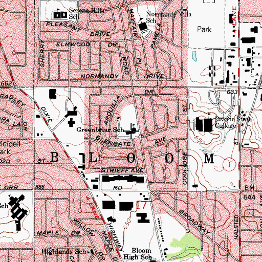 Topographic Map of Greenbriar School, IL