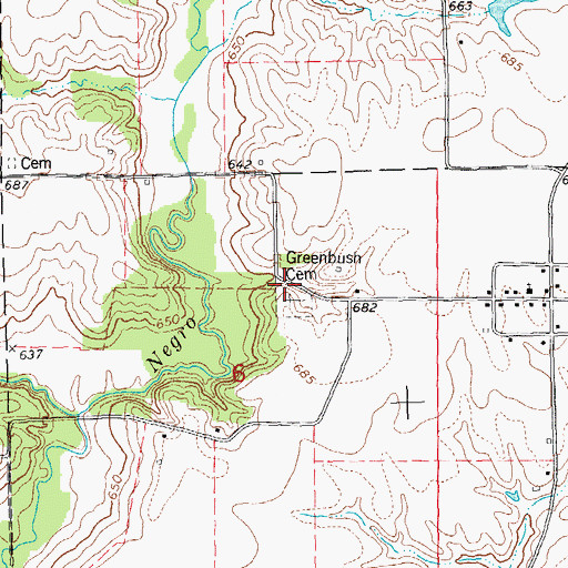 Topographic Map of Greenbush Cemetery, IL