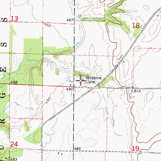 Topographic Map of Greene Cemetery, IL