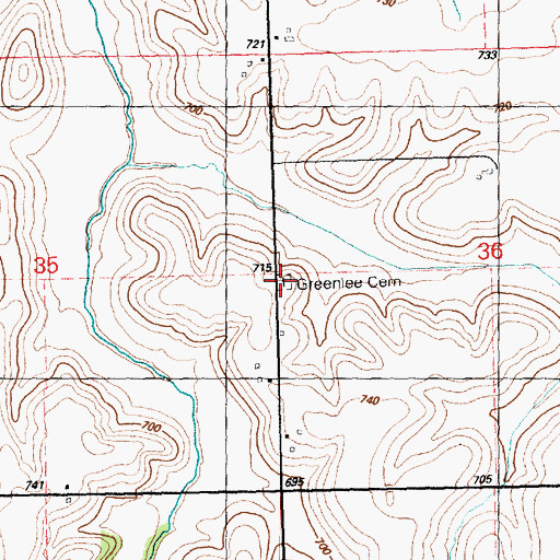 Topographic Map of Greenlee Cemetery, IL