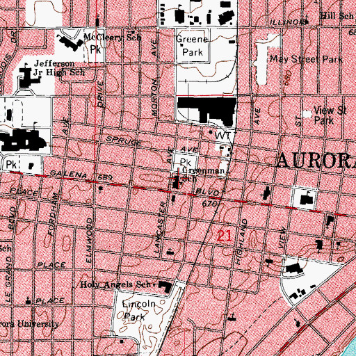 Topographic Map of Greenman Elementary School, IL