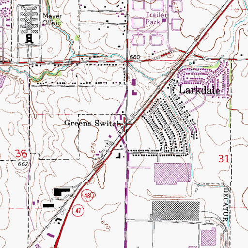 Topographic Map of Greens Switch, IL