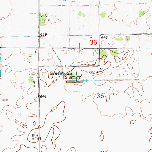 Topographic Map of Greentown Cemetery, IL