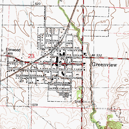 Topographic Map of Greenview, IL