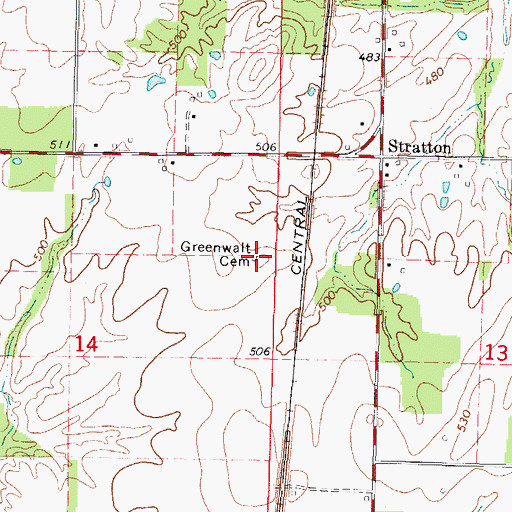 Topographic Map of Greenwalt Cemetery, IL