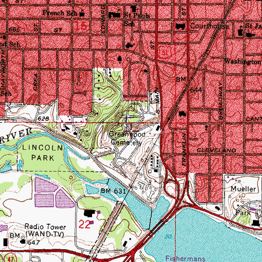 Topographic Map of Greenwood Cemetery, IL