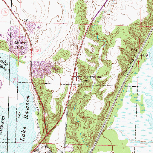 Topographic Map of Greenwood Cemetery, IL