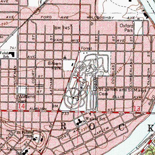 Topographic Map of Greenwood Cemetery, IL