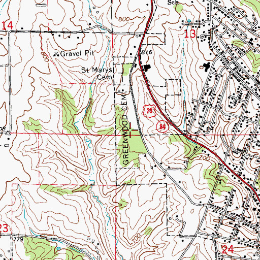 Topographic Map of Greenwood Cemetery, IL