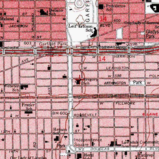 Topographic Map of Gregory Elementary School, IL