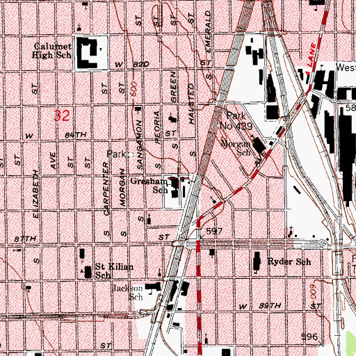 Topographic Map of Gresham School, IL