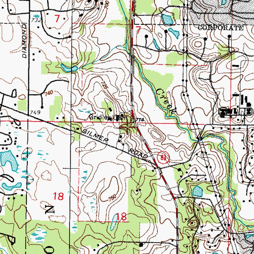 Topographic Map of Gridley Cemetery, IL