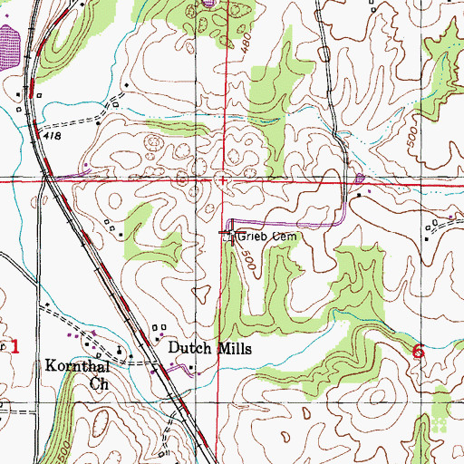 Topographic Map of Grieb Cemetery, IL