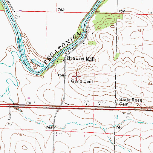 Topographic Map of Gunds Cemetery, IL
