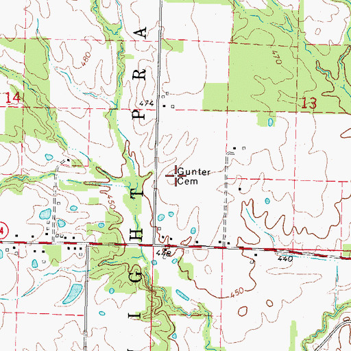 Topographic Map of Gunter Cemetery, IL